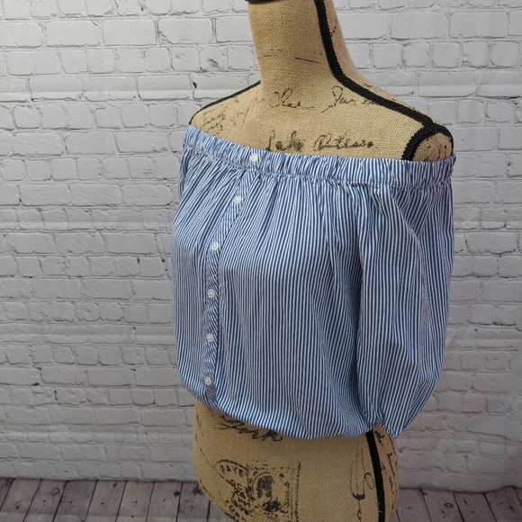 Ambiance Off Shoulder Striped Crop Top Medium - Picture 2 of 5